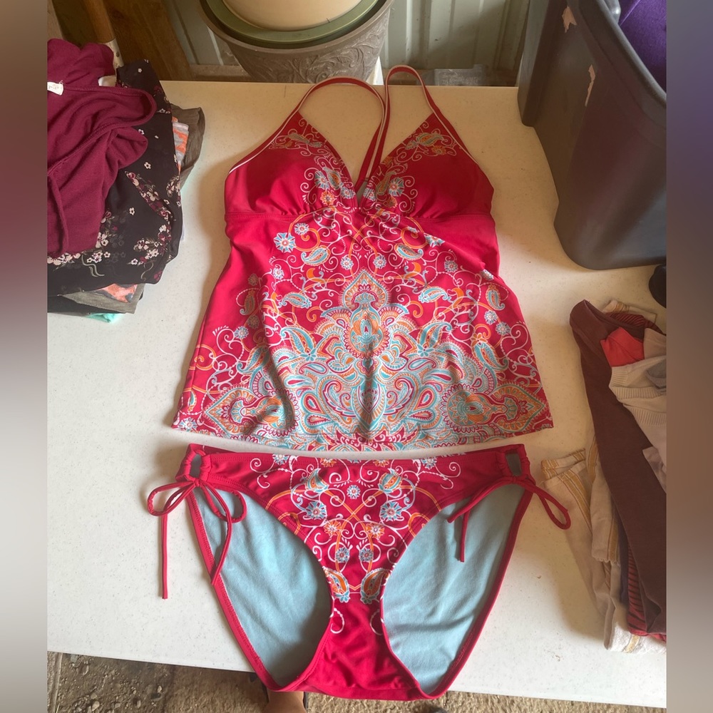 Athleta racer back swim suit set size large